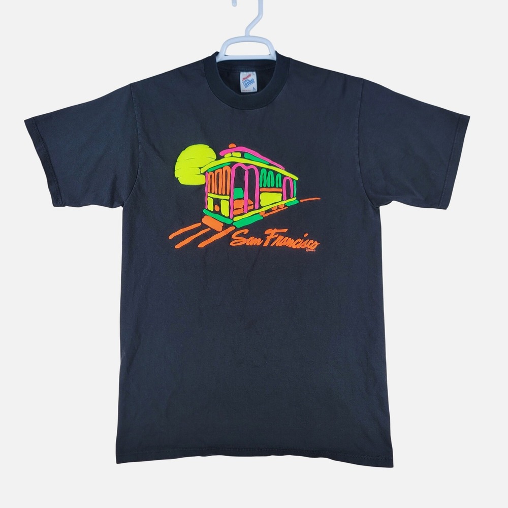 Jerzees T-Shirt Mens L Black San Francisco Cable Car Trolley Vintage 80's USA